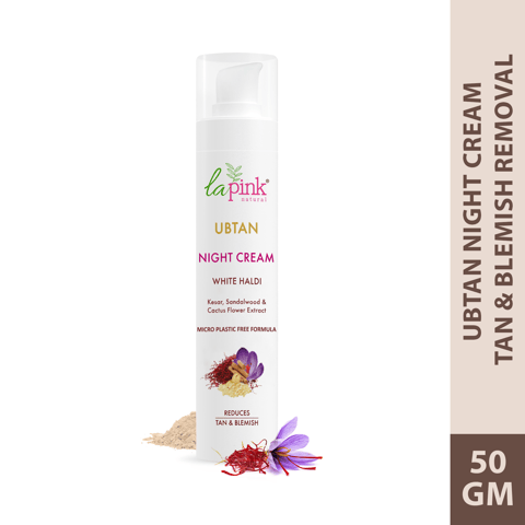 La Pink Ubtan White Haldi Night Cream | with 100% Microplastic Free Formula | for Blemish, Pigmentation, Dark Spot & Tan Removal | All Skin Type (50 gms)