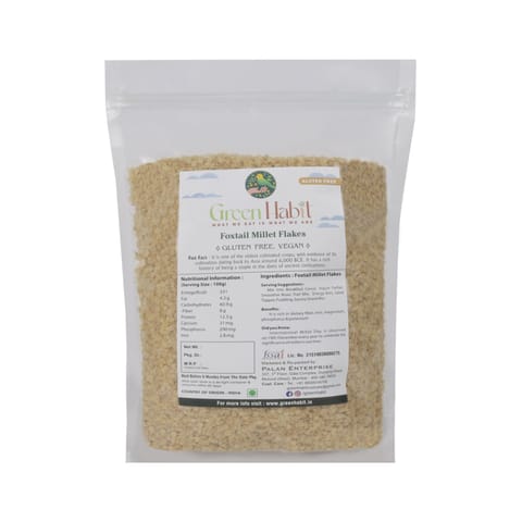 GreenHabit Foxtail Millet Flakes (500 gms) - Nutritious and Gluten-Free Millets Cereals a.k.a Kangni Millet Poha- High Fiber Breakfast