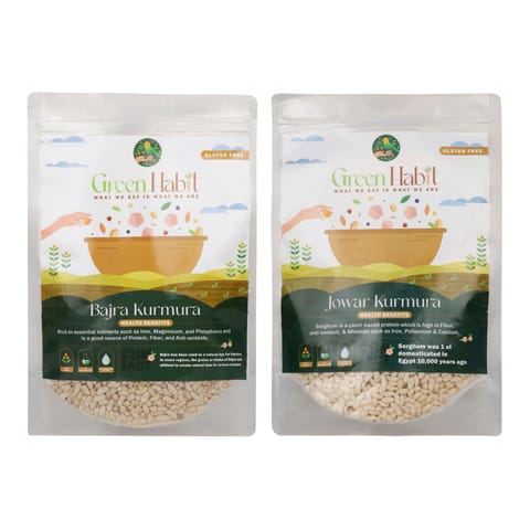 Greenhabit Jowar Bajra Kurumura Combo a.k.a Sorghum Puff & Pearl Millet Puffs for Healthy Breakfast Snack Food (Puffed Jowar 200 gms & Puffed Bajra 200 gms pack each)