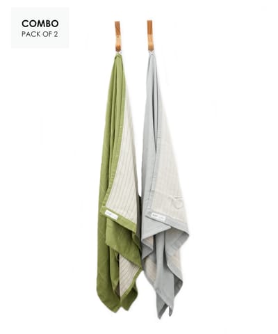 Doctor Towels Aloevera Double Cloth Bath Towel (75 x 150 cm) Pack of 2 - Aloe Green & Frosted Grey