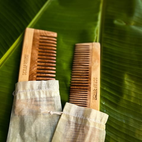 Scrapshala | Neem Ayurvedic Comb | Neem Wood | Anti-breakage | 100 % Biodegradable (Set of 2)