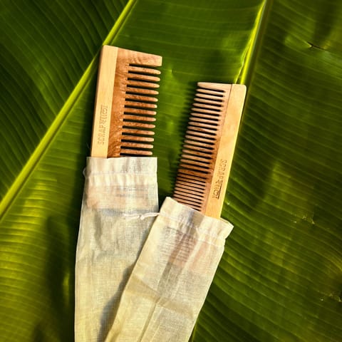 Scrapshala | Neem Ayurvedic Comb | Neem Wood | Anti-breakage | 100 % Biodegradable (Set of 2)
