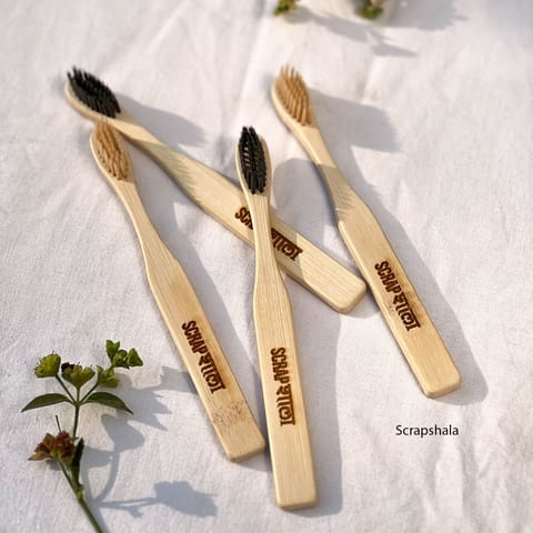 Scrapshala | Bamboo Clean Toothbrush Kids | Natural Bamboo Handle | Super Soft Bristles (Pack of 4)