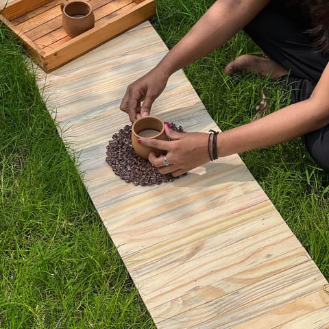 Scrapshala | Wooden Runner Place Mat | Multipurpose | Natural Pine Colour | Foldable | Stain-Proof