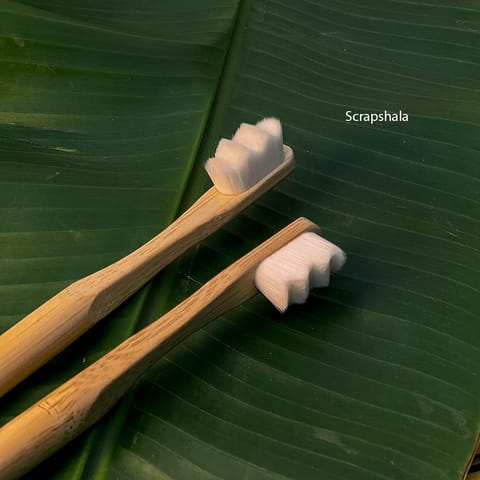 Scrapshala | Nano Bambooclean Toothbrush | Natural Bamboo Handle | Ultra-Soft zig-zag Bristles | Round handle | (Set of 2)