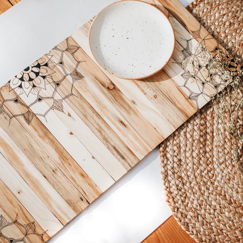 Scrapshala | Mandala Wooden Table Runner | Natural | Foldable | Stain-Proof