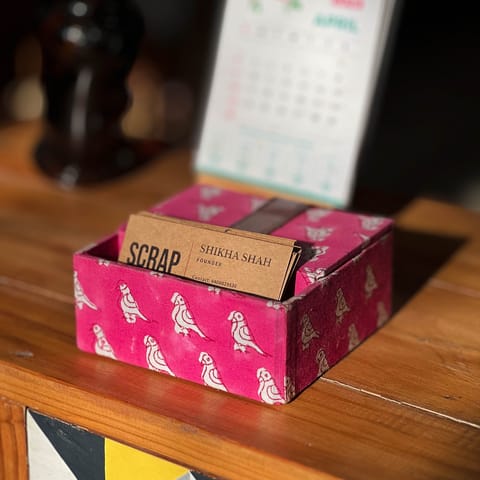 Scrapshala | Pink Bird Business Card holder box | Extra storage room | Cotton | Upcycled