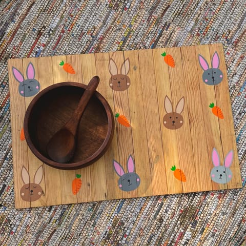 Scrapshala | Healthy Rabbit Place Mat | Multipurpose | Natural Reclaimed Wood | Foldable | Stain-Proof