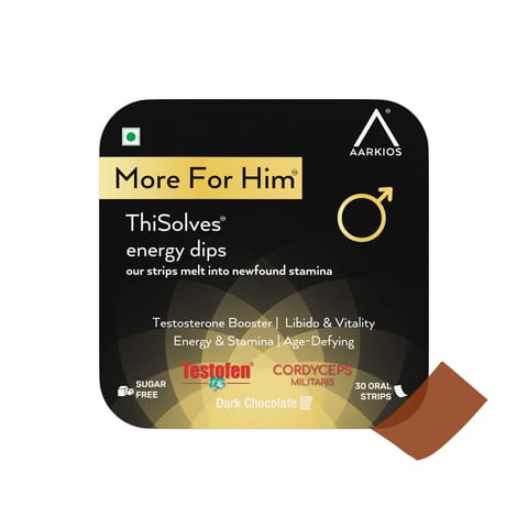 Aarkios More For Him to Enhance Energy & Stamina | Supplement with Natural Ingredients Like Ashwagandha & Shilajit | Helps to Boost Testosterone Level | Dark Chocolate Flavour - 30 Oral Strips