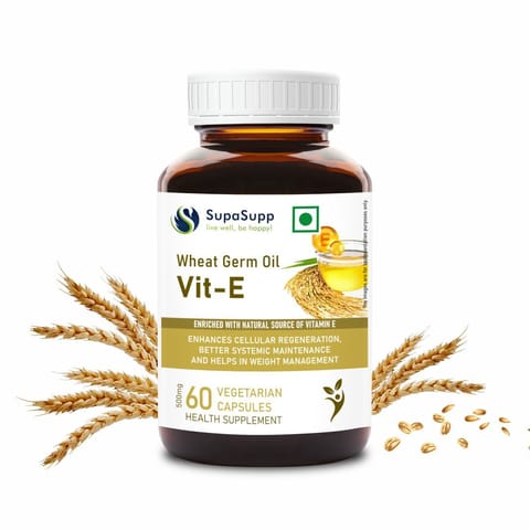 SupaSupp Wheat Germ Oil Vit - E By Sri Sri Tattva | Enhances Cellular Regeneration, Better Systemic Maintenance And Helps In Weight Management |  Vitamin E | Health Supplement | (60 Veg Capsules)