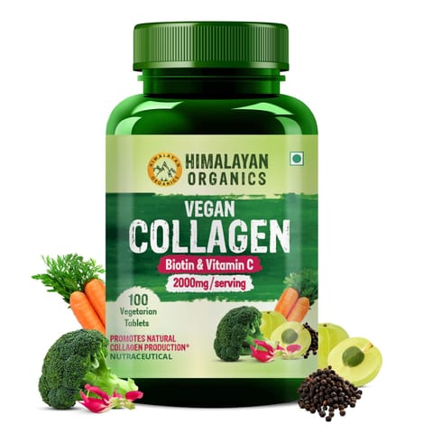 Himalayan Organics Vegan Collagen 2000 Mg With Biotin And Vitamin C | Good For Glowing Skin | Healthy Hair And Nail - (100 tablets)