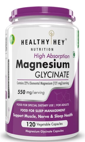 HealthyHey Nutrition High Absorption Magnesium Glycinate (120 Vegetable Capsules)